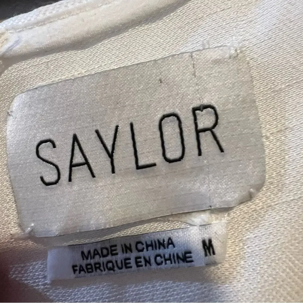 Saylor Plunge Neck Sleeveless Sheath Dress M White
